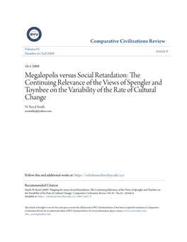 The Continuing Relevance of the Views of Spengler and Toynbee on the Variability of the Rate of Cultural Change W