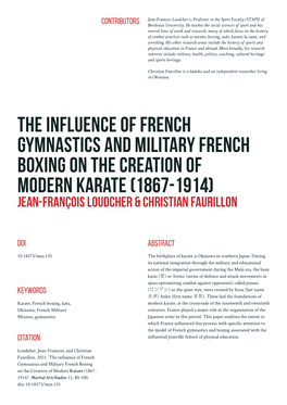 The Influence of French Gymnastics and Military French Boxing on the Creation of Modern Karate (1867-1914) Jean-François Loudcher & Christian Faurillon