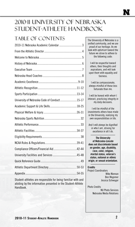 2010-11 University of Nebraska Student-Athlete Handbook