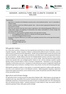 Gender, Agriculture and Climate Change in Malawi