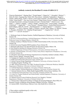 Antibody Evasion by the Brazilian P.1 Strain of SARS-Cov-2 2 3 4 Wanwisa Dejnirattisai#,1, Daming Zhou #,2, Piyada Supasa#,1, Chang Liu#,1,3, Alexander J