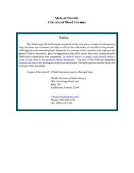 State of Florida Division of Bond Finance Notice