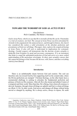 Toward the Worship of God As Actus Purus