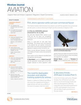 AVIATION Litigation News and Analysis • Legislation • Regulation • Expert Commentary VOLUME 32, ISSUE 25 / FEBRUARY 11, 2015