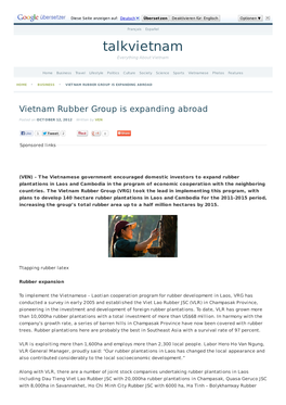 Vietnam Rubber Group Is Expanding Abroad