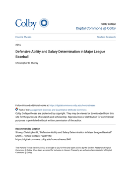 Defensive Ability and Salary Determination in Major League Baseball