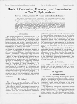 Heats of Combustion, Formation, and Insomerization of Ten C4 Hydrocarbons