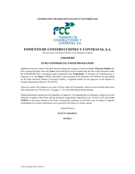 Fomento De Construcciones Y Contratas, S.A. Fomento De Construcc Iones Y Contratas, S .A