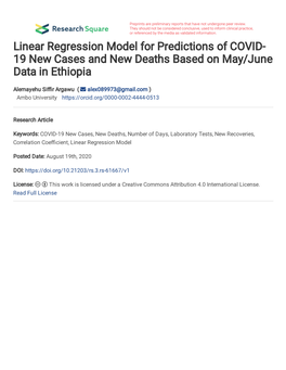 Linear Regression Model for Predictions of COVID-19 New