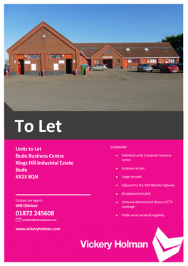 Units to Let Bude Business Centre Kings Hill Industrial