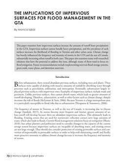 The Implications of Impervious Surfaces for Flood Management in the Gta