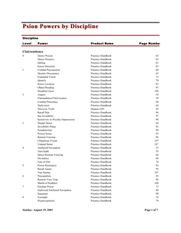 Psion Powers by Discipline