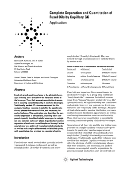 Complete Separation and Quantitation of Fusel Oils by Capillary GC Application