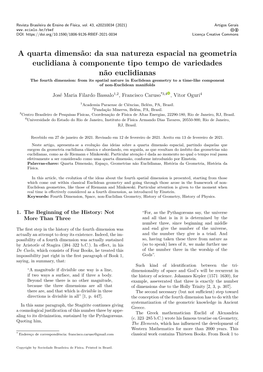 A Quarta Dimens˜Ao: Da Sua Natureza Espacial Na Geometria Euclidiana