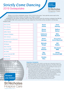 Strictly Come Dancing 2019 Sweepstake