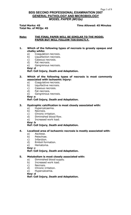 Mcqsmodelpaperofgeneral Pathology and Microbiology