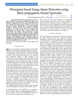 Histogram Based Image Spam Detection Using Back Propagation Neural Networks GJCST Classifications: M