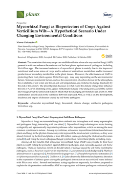 Mycorrhizal Fungi As Bioprotectors of Crops Against Verticillium Wilt—A Hypothetical Scenario Under Changing Environmental Conditions