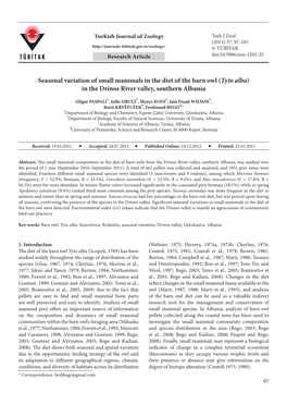 Seasonal Variation of Small Mammals in the Diet of the Barn Owl (Tyto Alba) in the Drinos River Valley, Southern Albania