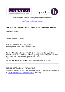 The History of Biology and Its Importance for Gender Studies