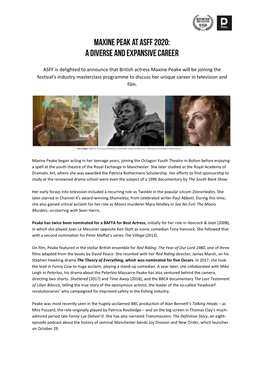 ASFF Is Delighted to Announce That British Actress Maxine Peake Will Be