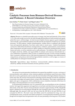 Catalytic Processes from Biomass-Derived Hexoses and Pentoses: a Recent Literature Overview