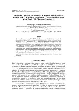 Rediscovery of Critically Endangered Gymnocladus Assamicus Kanjilal Ex P.C