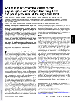 Grid Cells in Rat Entorhinal Cortex Encode Physical Space with Independent ﬁring ﬁelds and Phase Precession at the Single-Trial Level