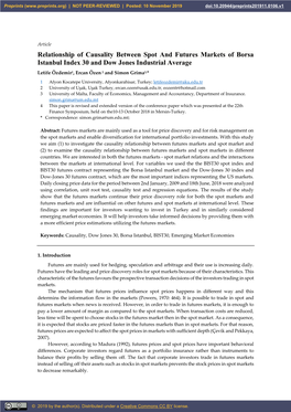 Relationship of Causality Between Spot and Futures Markets of Borsa Istanbul Index 30 and Dow Jones Industrial Average