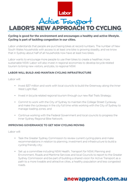 Active Transport LABOR’S NEW APPROACH to CYCLING