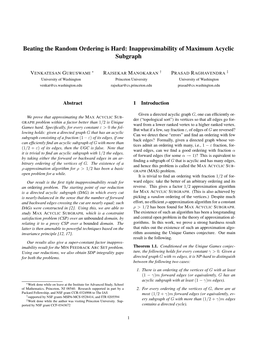 Inapproximability of Maximum Acyclic Subgraph