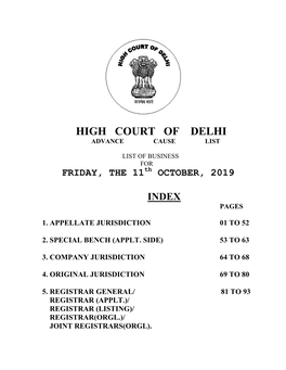 High Court of Delhi Advance Cause List