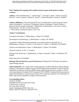 Multispecific Targeting with Synthetic Ankyrin Repeat Motif Chimeric Antigen Receptors