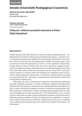 Polityczne I Militarne Przesłanki Utworzenia W Polsce Wojsk Specjalnych