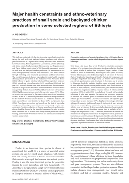 Major Health Constraints and Ethno-Veterinary Practices of Small Scale and Backyard Chicken Production in Some Selected Regions of Ethiopia