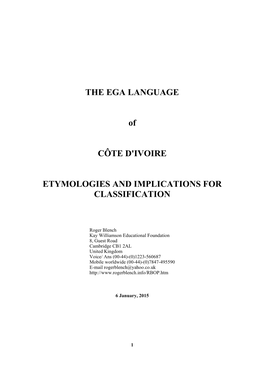 THE EGA LANGUAGE of CÔTE D'ivoire ETYMOLOGIES AND