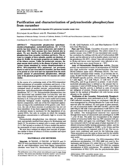 Purification and Characterization of Polynucleotide Phosphorylase From