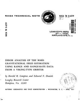 Error Analysis of the Mars Gravitational Field Estimation Usingrange and Range-Ratedata from a Viking-Type Orbiter