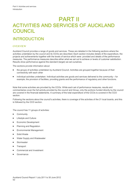 Activities and Services of Auckland Council Introduction