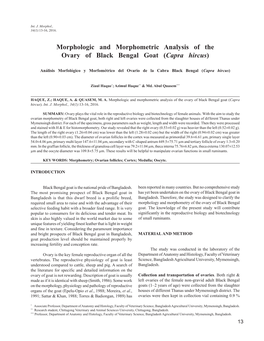 Morphologic and Morphometric Analysis of the Ovary of Black Bengal Goat (Capra Hircus)