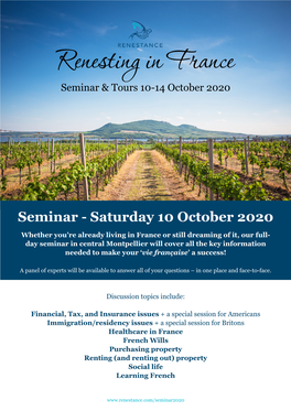 Renesting in France Seminar & Tours 10-14 October 2020