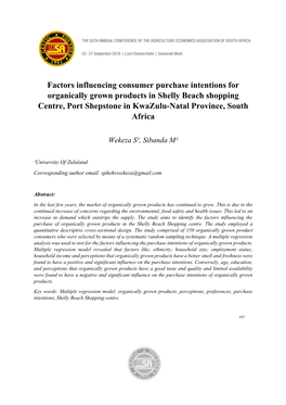 Factors Influencing Consumer Purchase Intentions for Organically