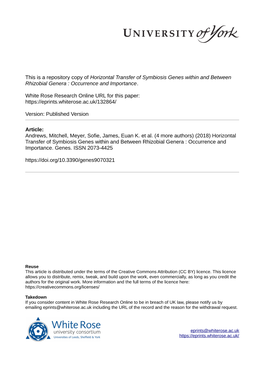 Horizontal Transfer of Symbiosis Genes Within and Between Rhizobial Genera : Occurrence and Importance