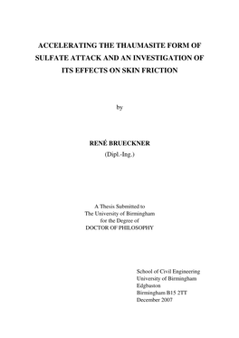 Accelerating the Thaumasite Form of Sulfate Attack and an Investigation of Its Effects on Skin Friction