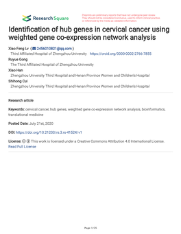 Identi Cation of Hub Genes in Cervical Cancer Using Weighted Gene Co
