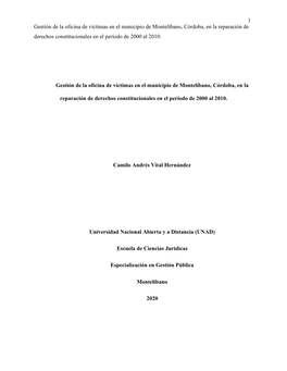 Gestión De La Oficina De Víctimas En El Municipio De Montelíbano, Córdoba, En La Reparación De Derechos Constitucionales En El Período De 2000 Al 2010