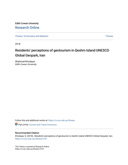 Residents' Perceptions of Geotourism in Qeshm Island UNESCO Global