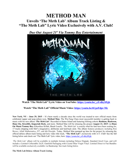 METHOD MAN Unveils 'The Meth Lab' Album Track Listing