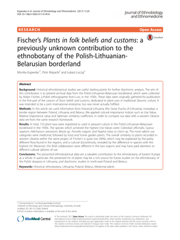 Fischer's Plants in Folk Beliefs and Customs: a Previously Unknown