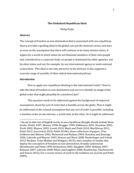 1 the Globalized Republican Ideal Philip Pettit Abstract the Concept of Freedom As Non-Domination That Is Associated with Neo-Re